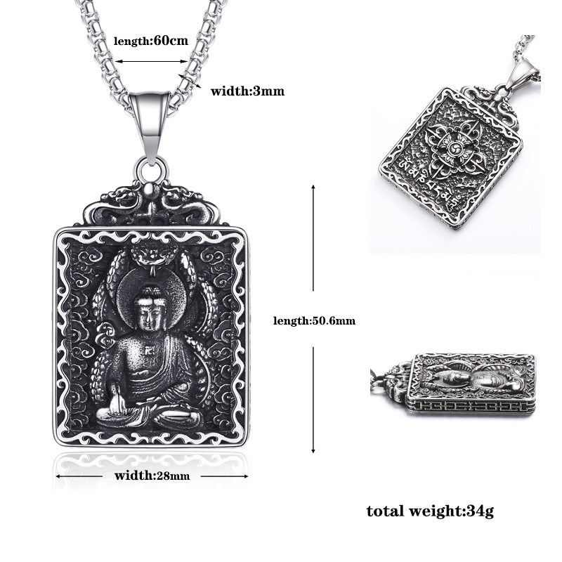Steel Necklace - Vintage Buddha Zodiac Pendant