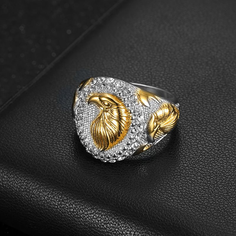 Hip Hop Ring For Men Eagle Two Tone Titanium Steel Rhinestone Gold Plated Planderful Everyday Genie