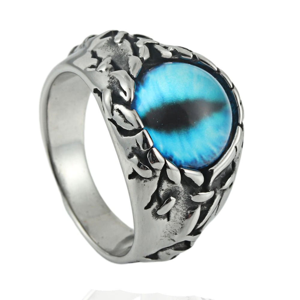 Titanium Steel Multi-Color Devil's Eye Ring for Men - Punk Reaper's Eye Design