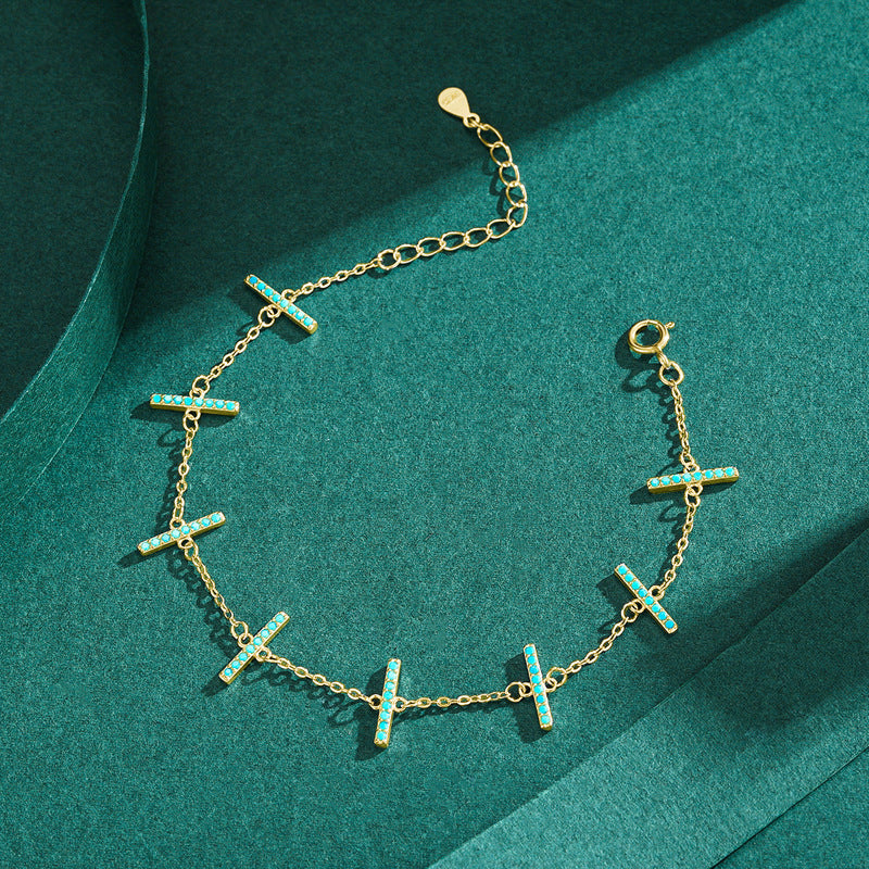 European and American Fashion Sterling Silver Turquoise Bracelet