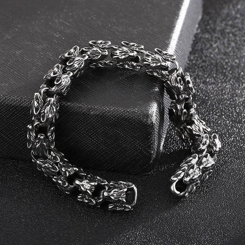 Animal Punk Style – Old Titanium Steel Men's Layered Snakehead Bracelet