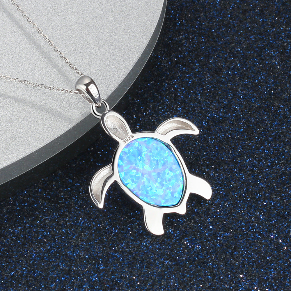 Planderful Jewelry Opal Turtle Pendant Necklace in Sterling Silver S925 From Everyday Genie