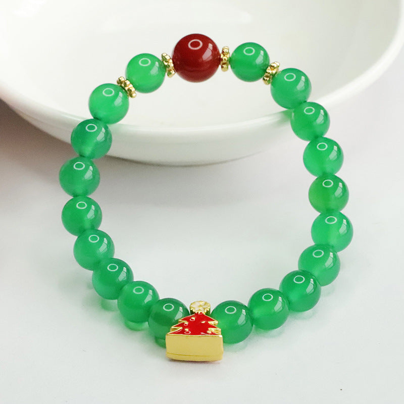 Fortune's Favor Sterling Silver Green Chalcedony and Red Agate Bracelet