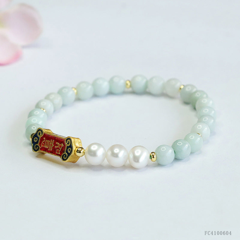 Jadeite Ruyi & Pearl Beaded Bracelet