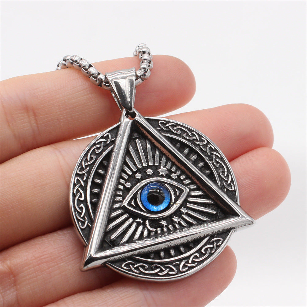 Punk Men's Devil's Eye Pendant in Titanium Steel - Cross-border Freemasonry Design