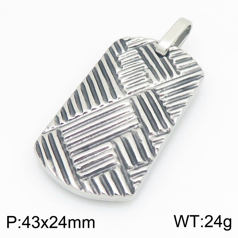 Staggered Twill Military Brand Pendant, Punk Style Retro Geometric Interwoven Stainless Steel Men's Necklace