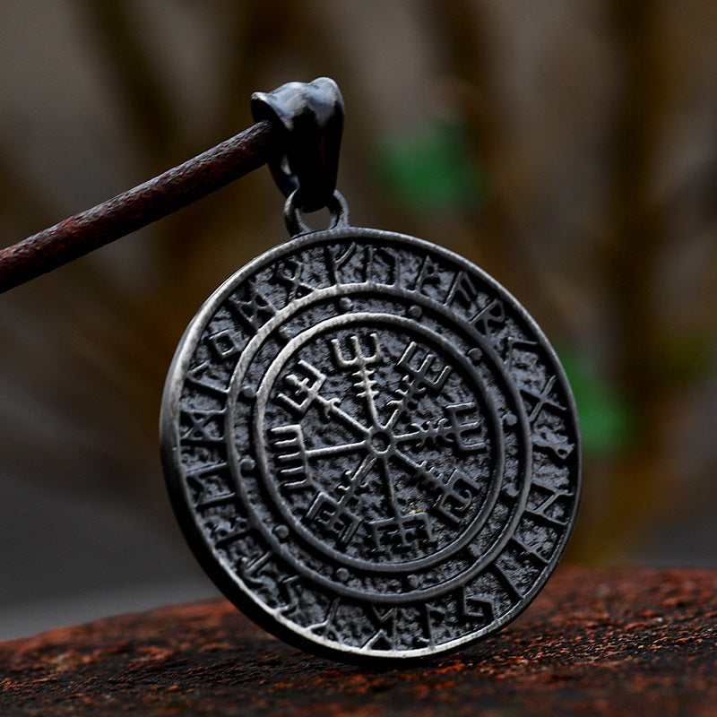 Viking-Inspired Titanium Steel Compass Pendant for Men - Retro Electroplated Black Stainless Steel Wholesalers