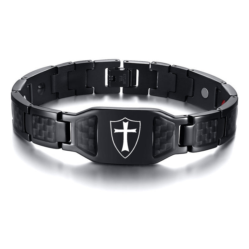 Carbon Fiber Black Stainless Steel Bracelet for Men