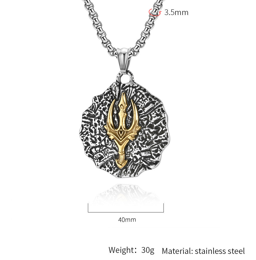 Planderful Personalized Viking Thor Trident Pendant Necklace Stainless Steel For Men Vintage Nordic Design