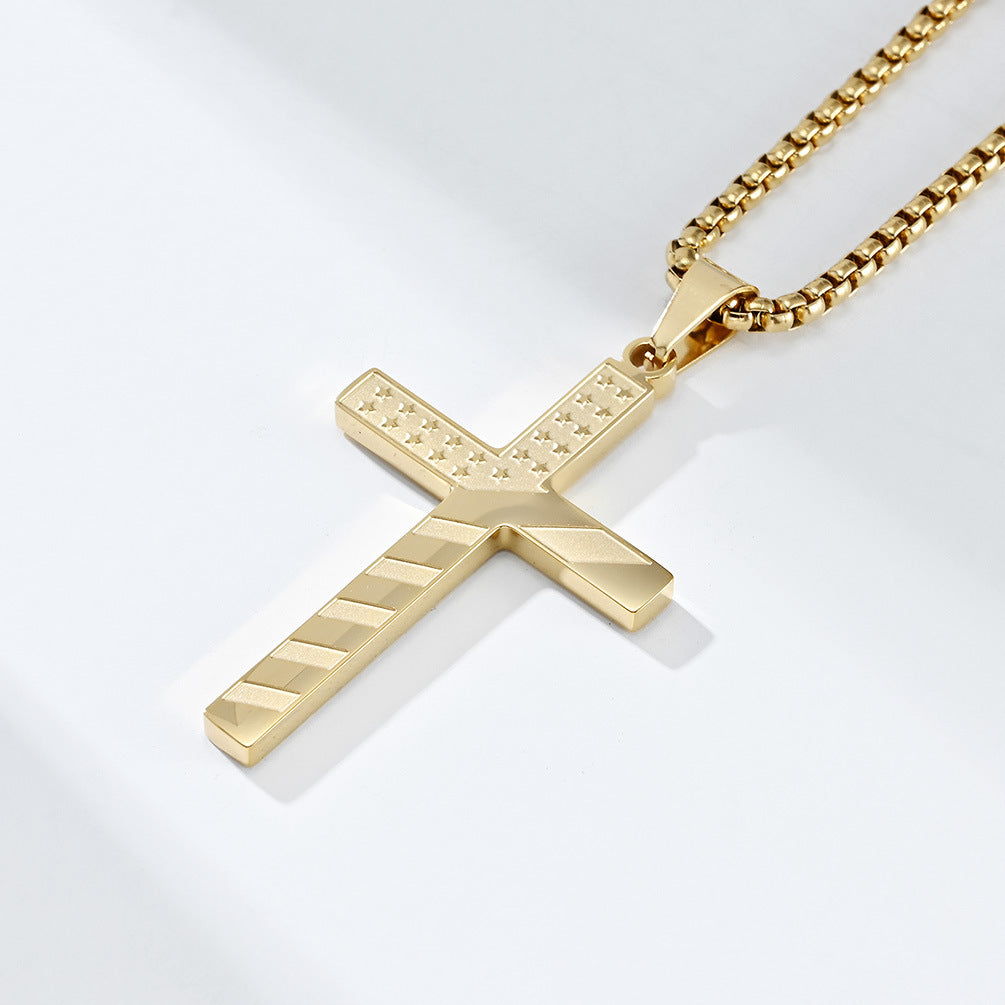 Planderful American Flag Cross Necklace Titanium Steel Unisex Hip Hop Style Premium Daily Wear
