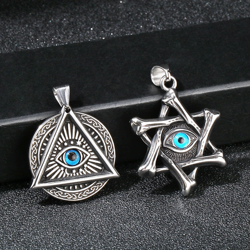 Punk Triangular Sweater Chain Pendant, Retro Hexagram Devil'S Eye Stainless Steel Pendant For Necklace
