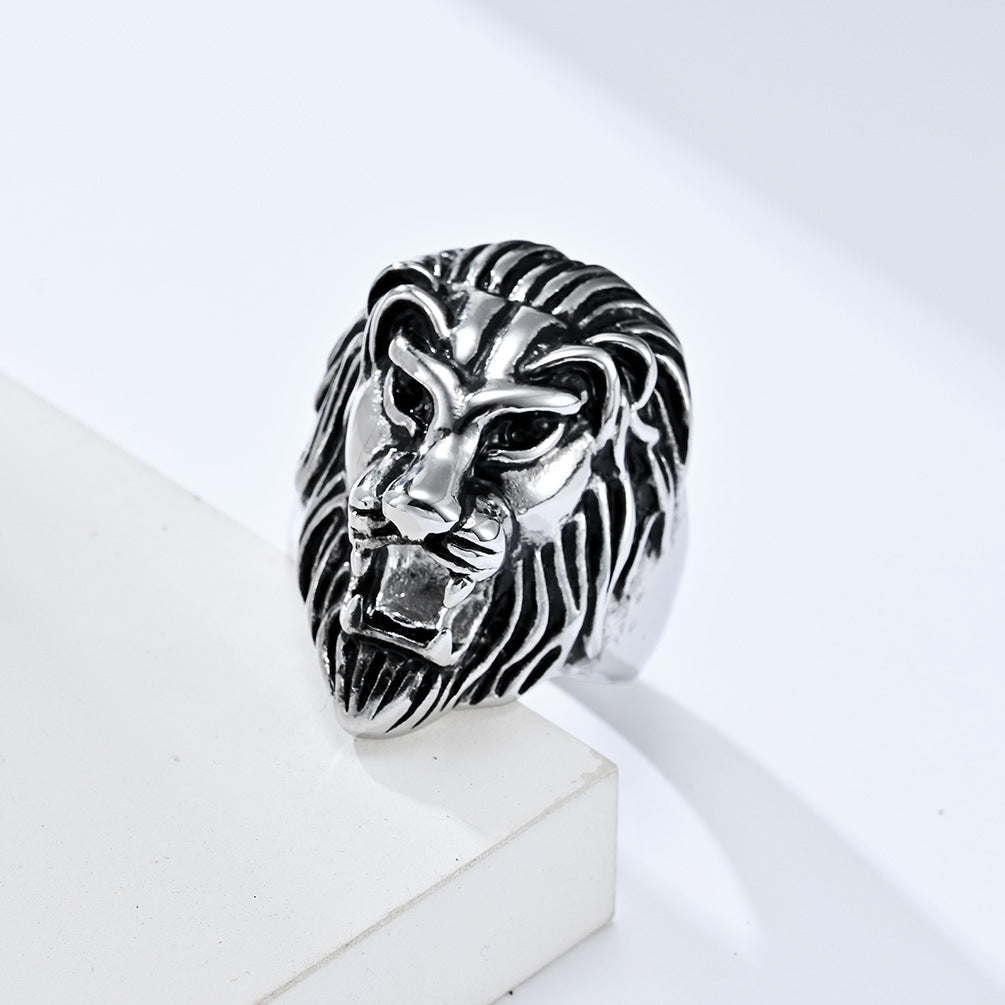 Cross-Border E-Commerce Titanium Steel Lion Head Ring for Men