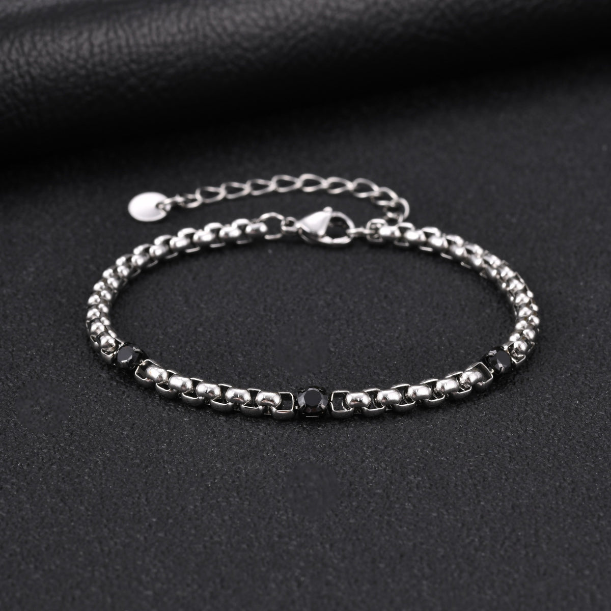 Pearl Zircon Black Stainless Steel Bracelet