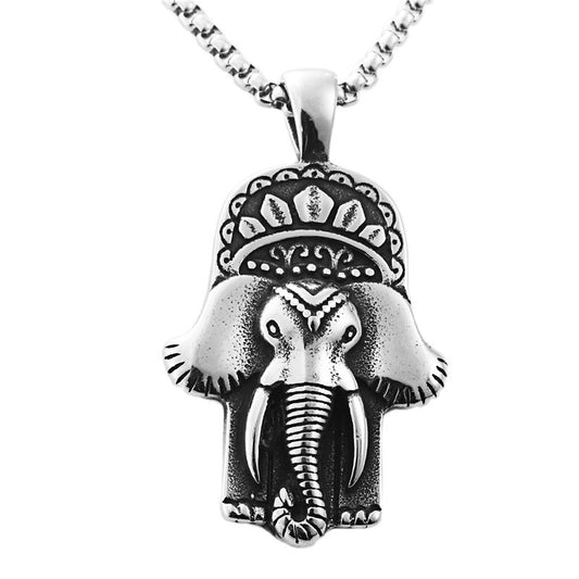 Titanium Steel Elephant Pendant Necklace for Men - Retro Punk Style Animal Statue in Stainless Steel
