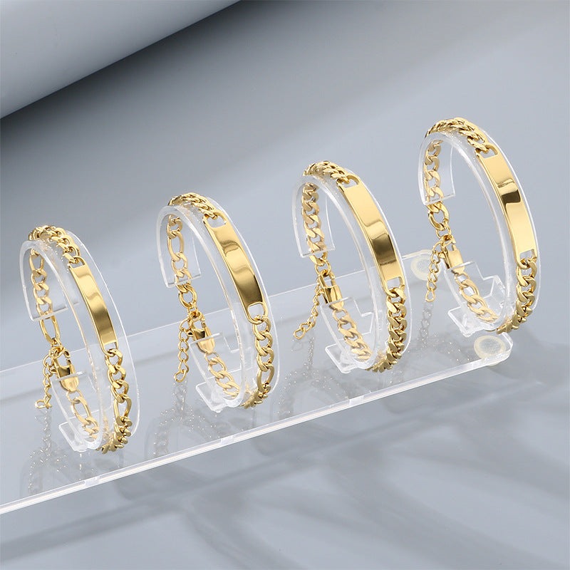 Engravable Curved Bar Bracelet – Layered Cuban Chain Titanium Steel Men's Bracelet