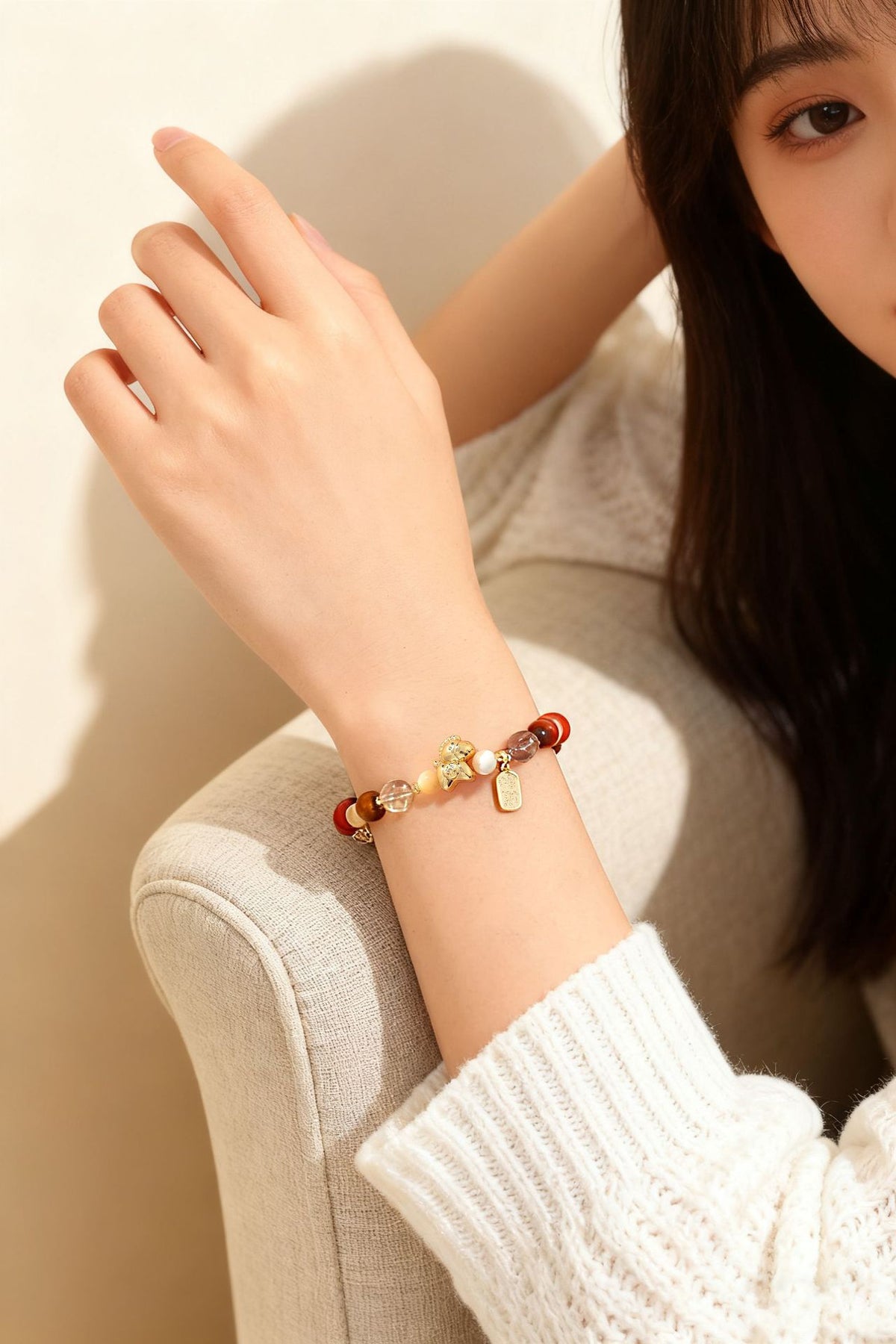 Tiger Eye & Pearl Horse-Year Bracelet
