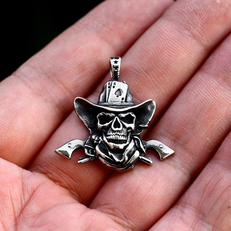 Retro Titanium Steel Skull Pendant for Men - European and American Denim Jewelry Collection