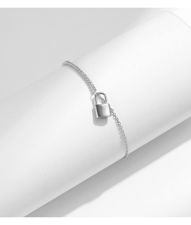 Luxurious Sterling Silver Bracelet with Zircon Accents and Metal Lock Buckle