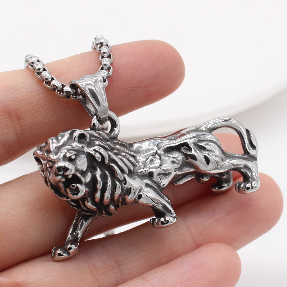 Personalized Men's Titanium Steel Lion Pendant - European and American Fashion Jewelry Wholesale
