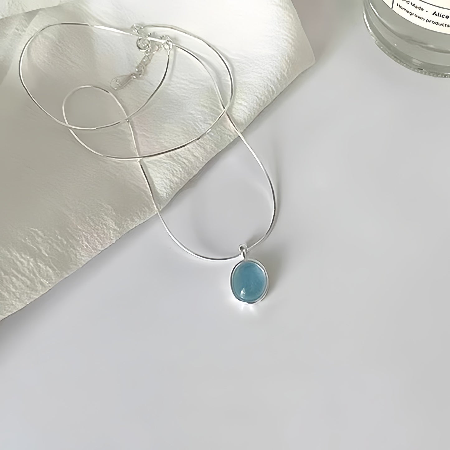 New 925 Sterling Silver Imitation Aquamarine Necklace