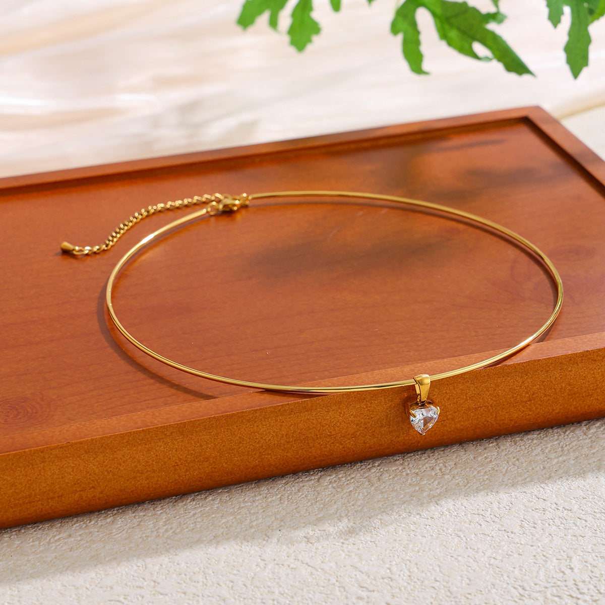 Pvd Gold-Plated Glossy Collar Collar Light Luxury Zircon Geometric Pendant Choker Necklace