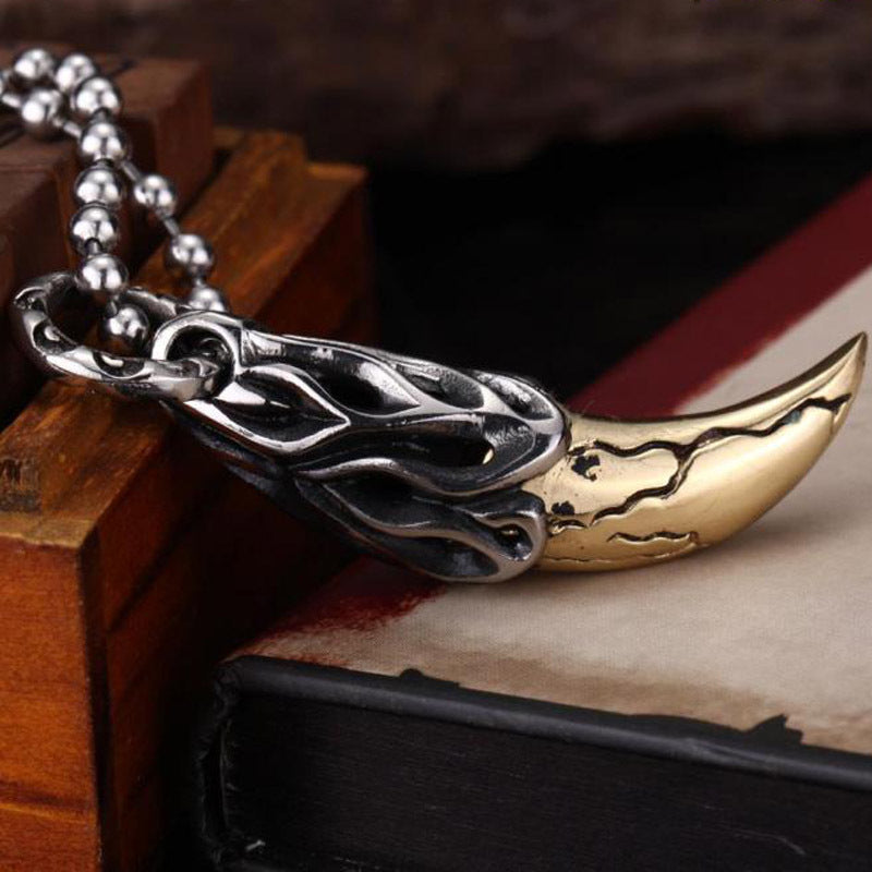 Personalized Titanium Steel Tiger Tooth Pendant for Men - Durable European and American Style Jewelry