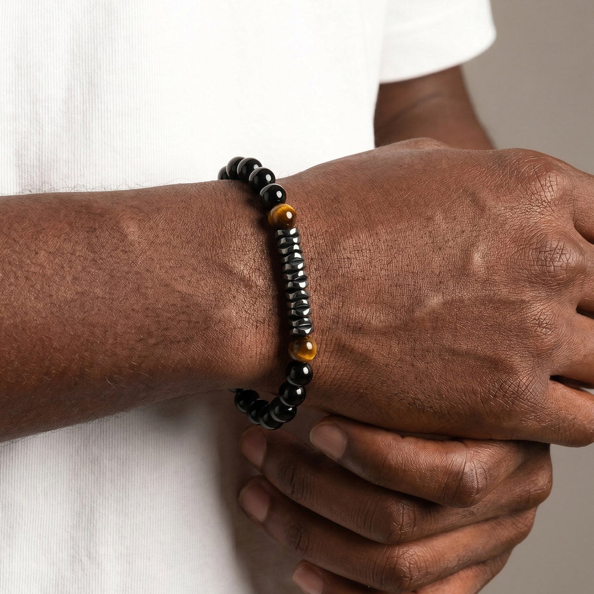 Tiger's Eye Black Stainless Steel Bracelet for Men