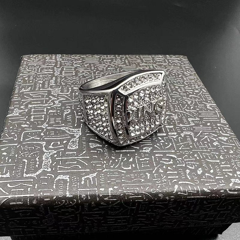 Planderful Everyday Genie Hip Hop Ring Titanium Steel Gold Plated Rhinestone King Mens Ring