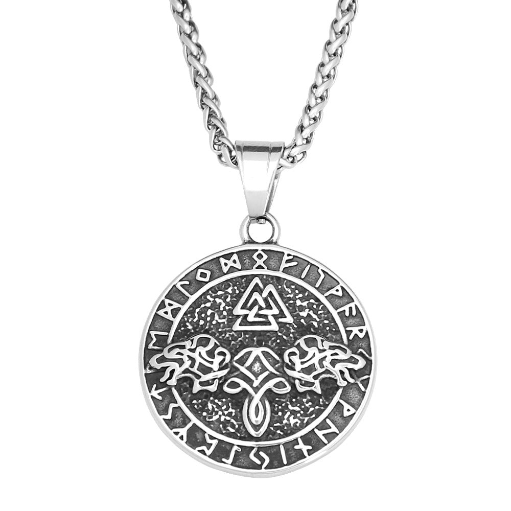Vintage Viking Wolf Stainless Steel Pendant Necklace