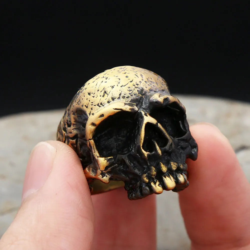 Planderful Shop Vintage Brass Skull Ring For Men Gothic Hip Hop Style Halloween Accessory