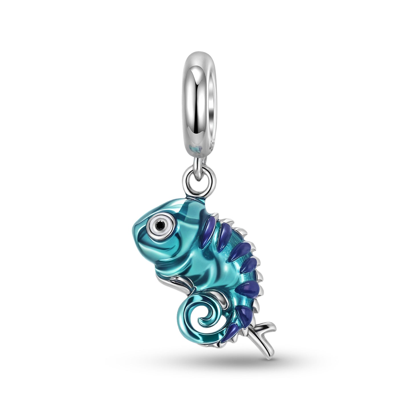 Planderful Jewelry Colorful Chameleon Pendant In S925 Sterling Silver Epoxy Necklace