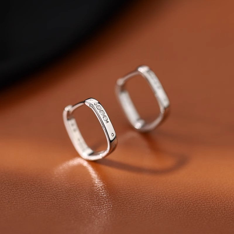 925 Sterling Silver Square Earrings High-End Light Luxury