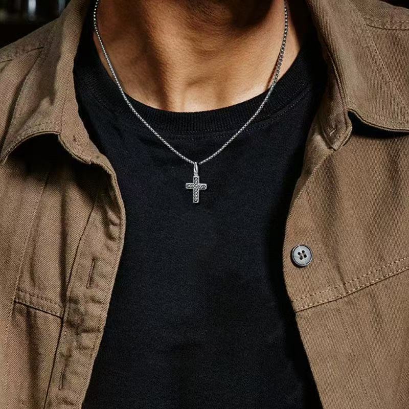 Planderful Jewelry Zircon Cross Necklace Stainless Steel Necklace Elegant Everyday Jewelry