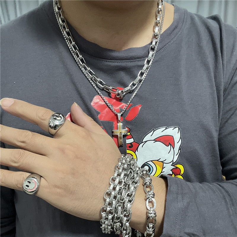 Personalized Retro Titanium Steel Cross Pendant Necklace for Men - Trendy Stainless Steel Design