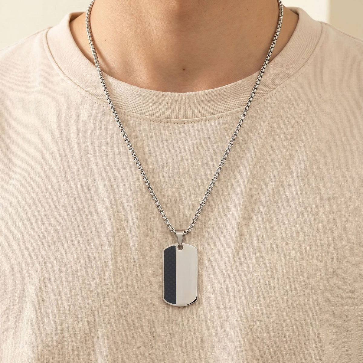 Military Brand Necklace Lucky Square Stainless Steel Carbon Fiber Military Brand Pendant