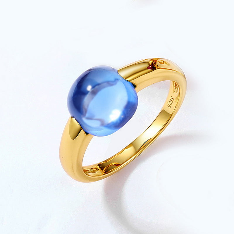 S925 Sterling Silver Colored Crystal Oval Ring