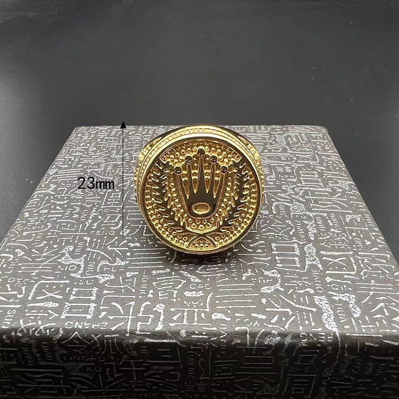 Planderful Mens Titanium Steel Ring Crown With Golden Rhinestones Hip Hop Style Size 7 13