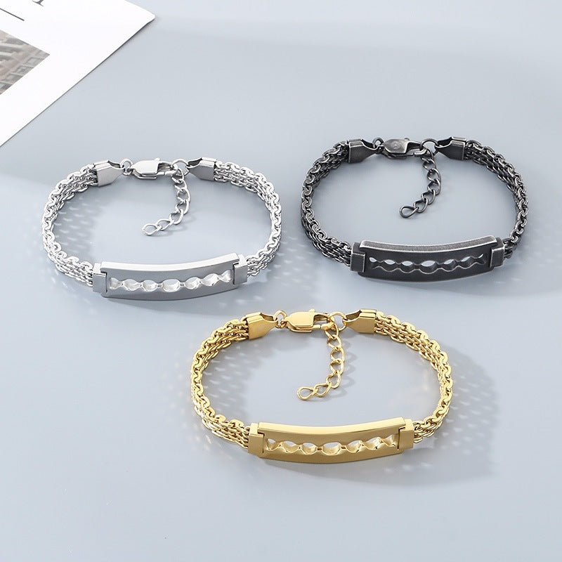 Men's Daily – Minimalist Woven Chain Curved Bar Blade Stainless Steel Bracelet Men