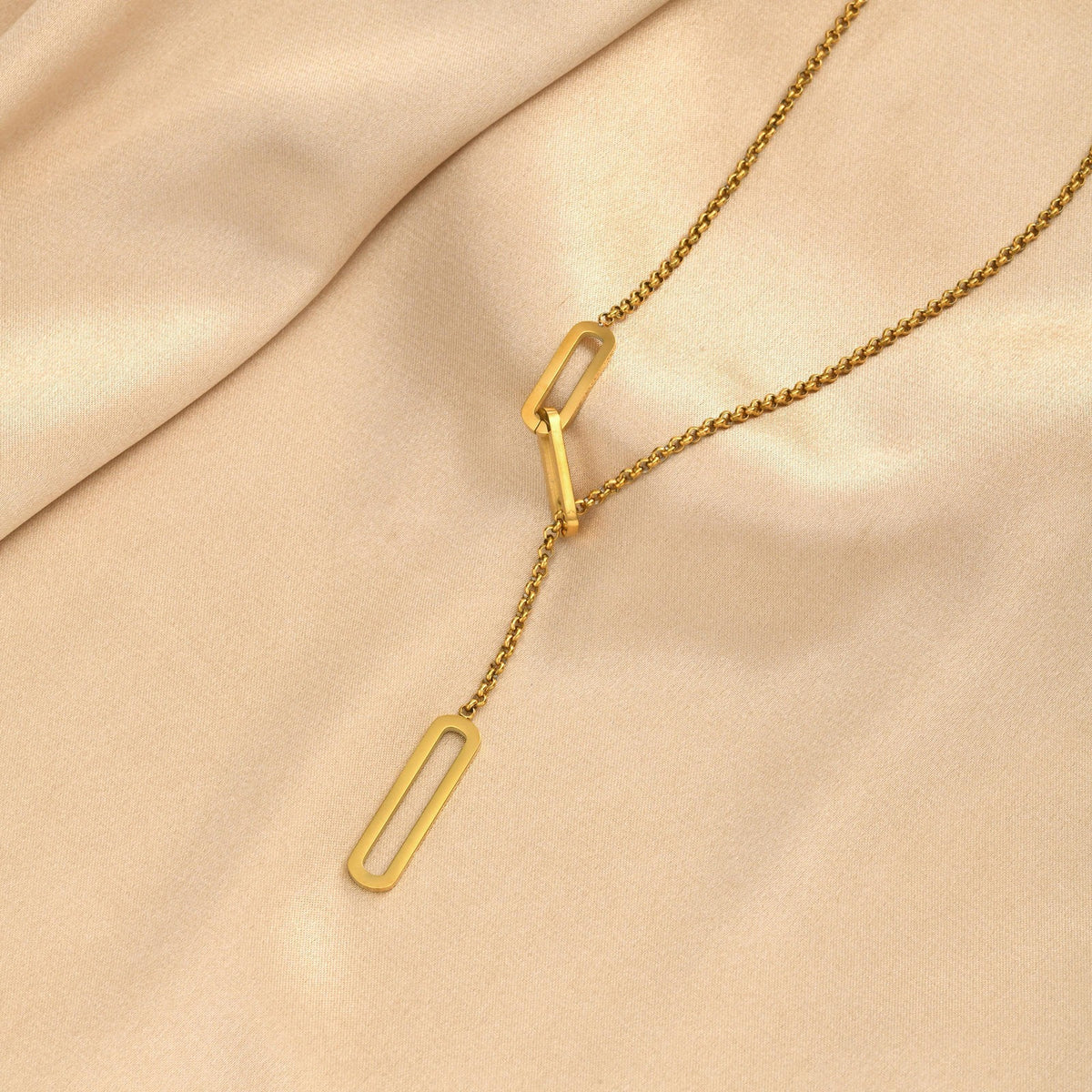 Hollow Stainless Steel Square Adjustable Tassel Style Necklace