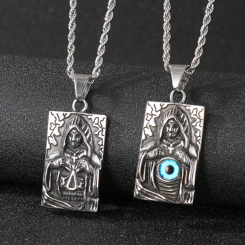 Planderful Devil Eye Cross Reaper Pendant Titanium For Men