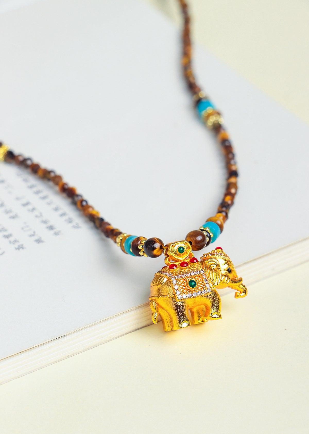 Tiger Eye & Turquoise Elephant Gourd Necklace