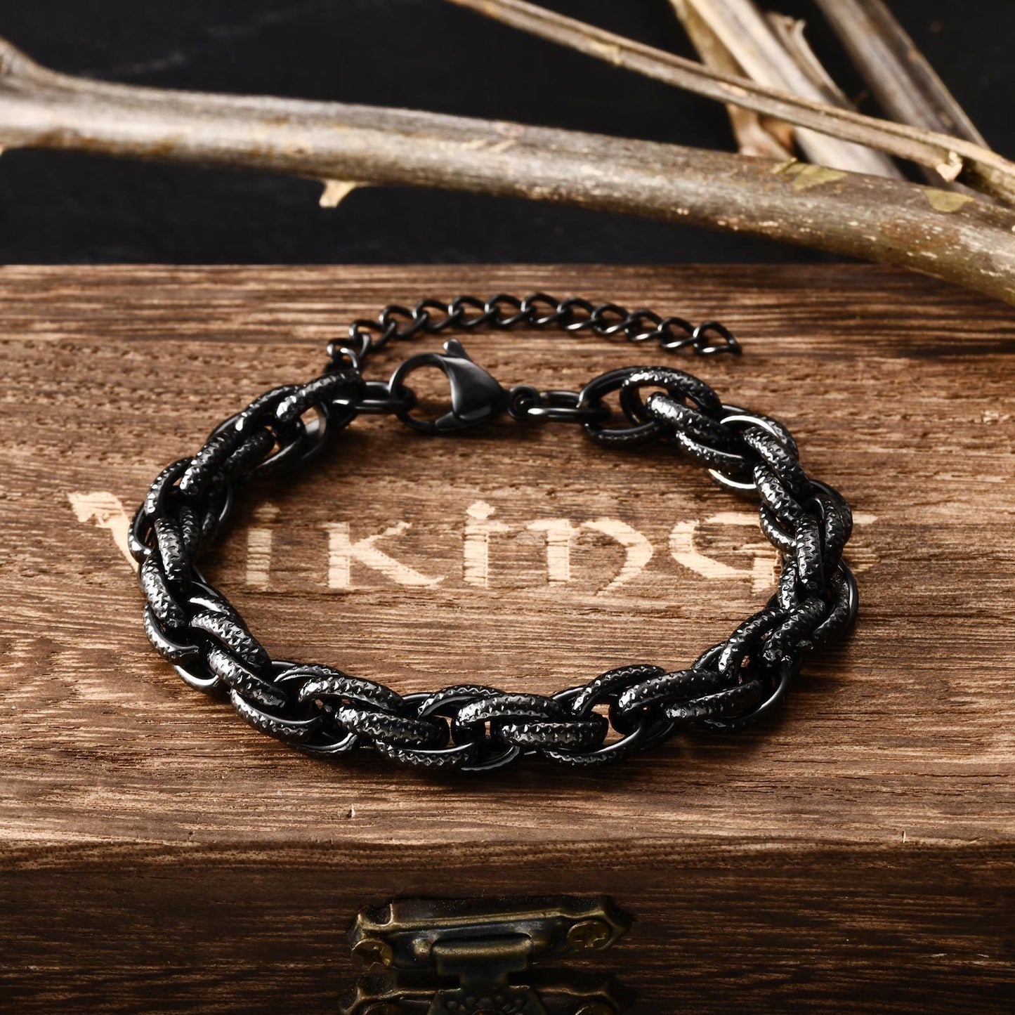 Stainless Steel Twisted Twist Chain Bracelet Vintage Grey Men's Jewelry