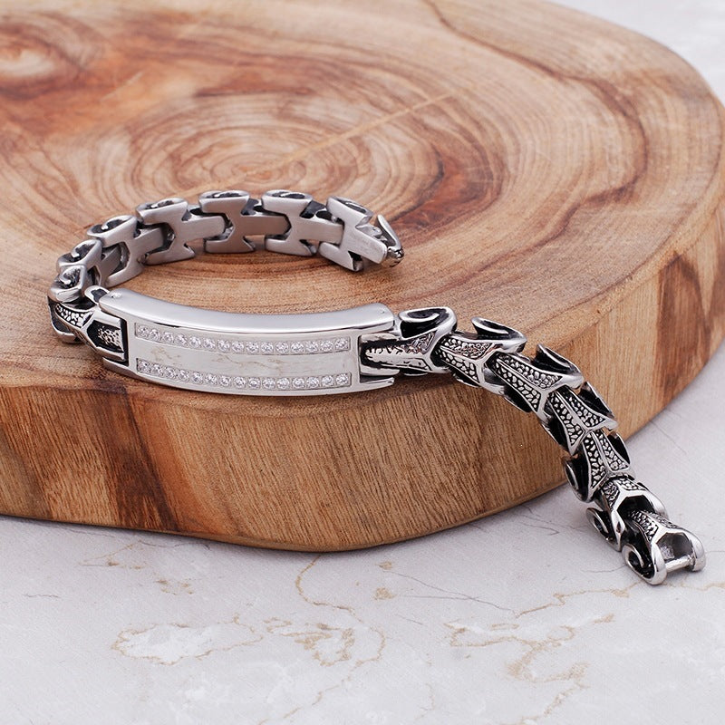 Punk Smeared Keel Titanium Steel Bracelet – Hip Hop Double Row Zircon Curved Bar Layered