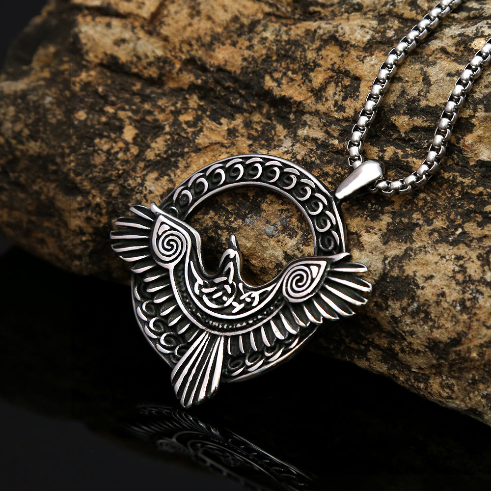 Odin Crow Pendant Men's Retro Fashion Stainless Steel Necklace