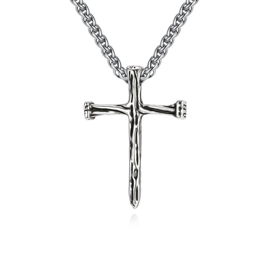 Planderful Titanium Steel Cross Necklace For Men With Wood Grain Imitation Retro Durable Stainless Pendant