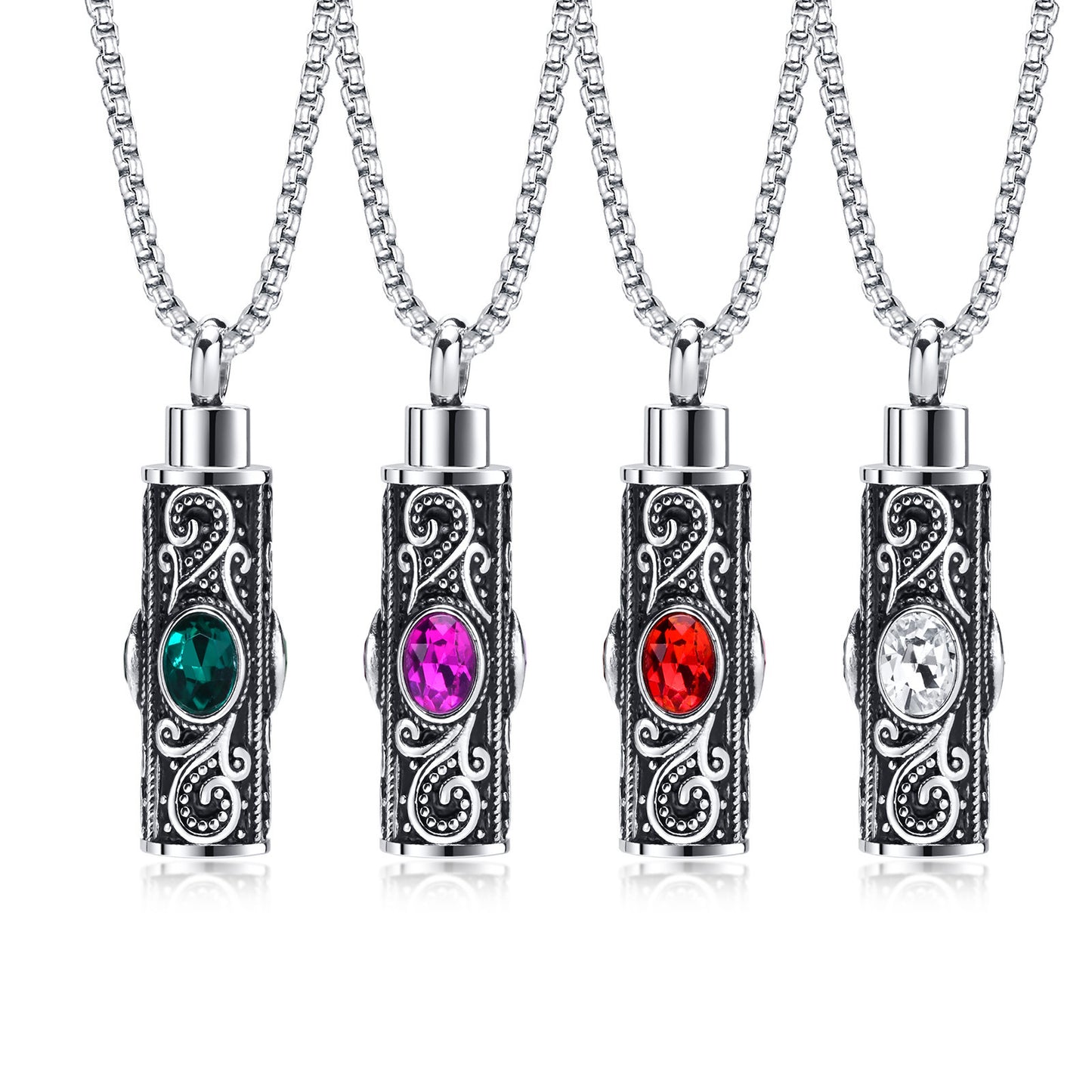 Stainless Steel Acrylic Birthstone Urn Pendant Necklace for Men