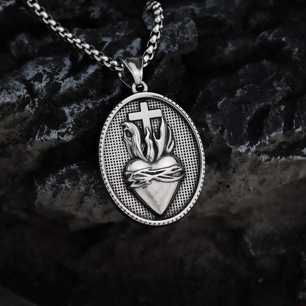 Retro Stainless Steel Men's Pendant Cross Crown Necklace