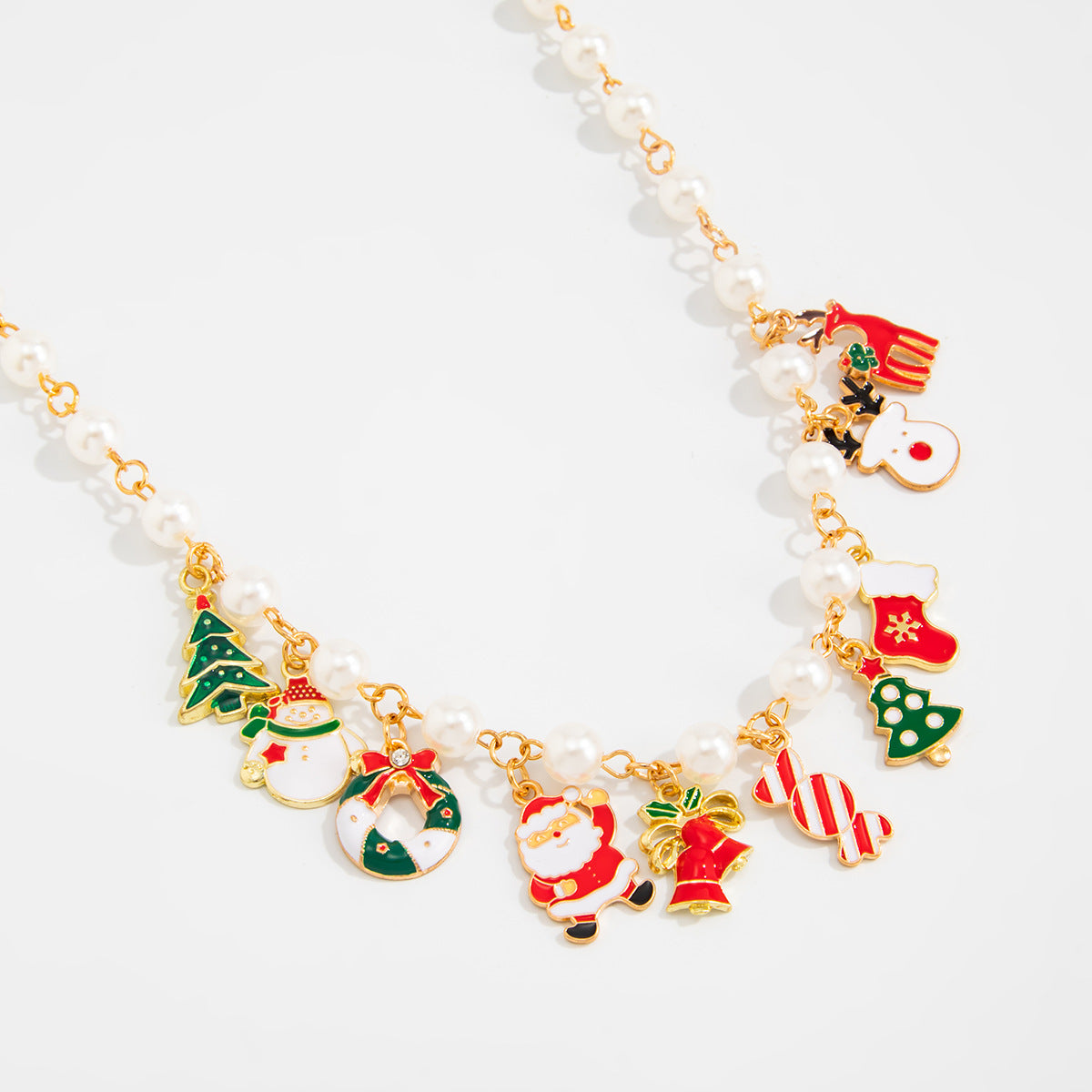 Christmas Pearl-Style Bell Pendant Necklace