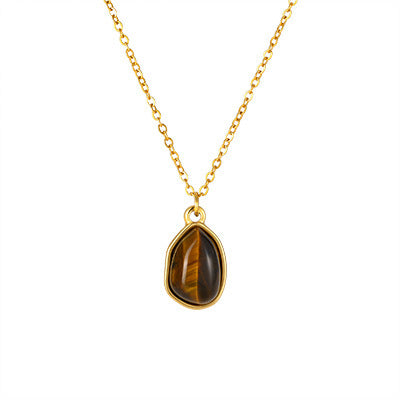Stainless Steel Design Natural Tiger's Eye Stone Collarbone Necklace