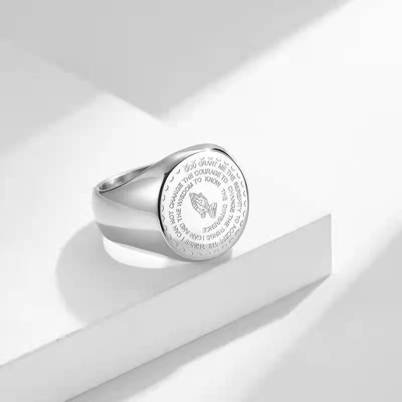 European and American Retro Prayer Hands Titanium Steel Rings for Men